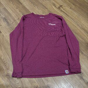 Carhartt Women's Long Sleeve, Loose Fit Heavyweight Magenta/Burgundy Chest Shirt